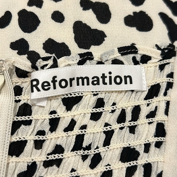 Reformation Shelby Dress Ocelot White Black Polka Dot Slit Bustier New Size 6 - Picture 12 of 14